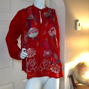 NWT Johnny Was "L" Applique Marcia Blouse Bohemian Chic TrendingStyle Quiet Lux
